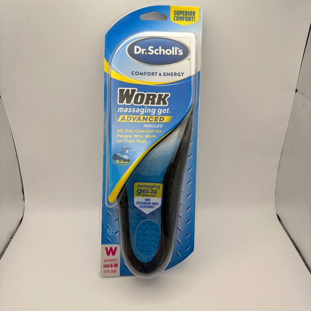 Dr. Scholl's Women's Size 6-10 Work Massaging Gel Advanced Insoles Blue Black